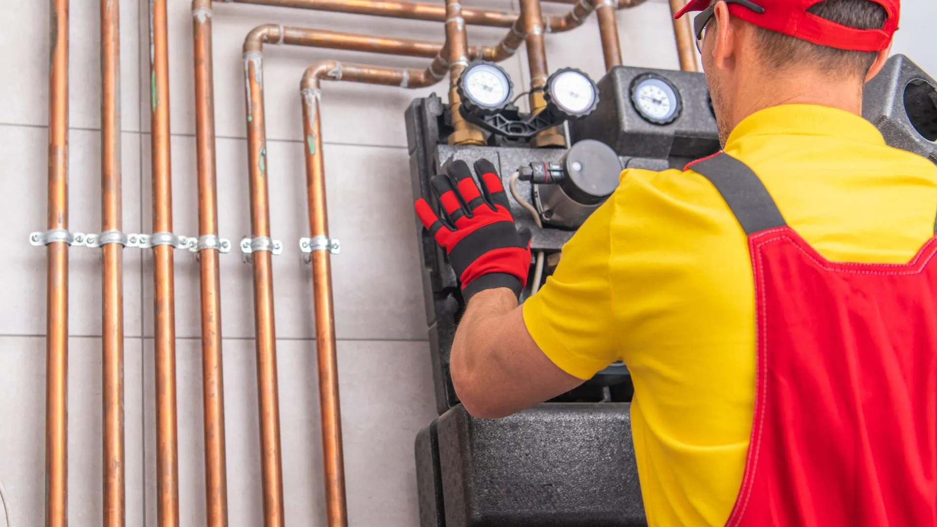Technician installing gas connections in a Minnesota home