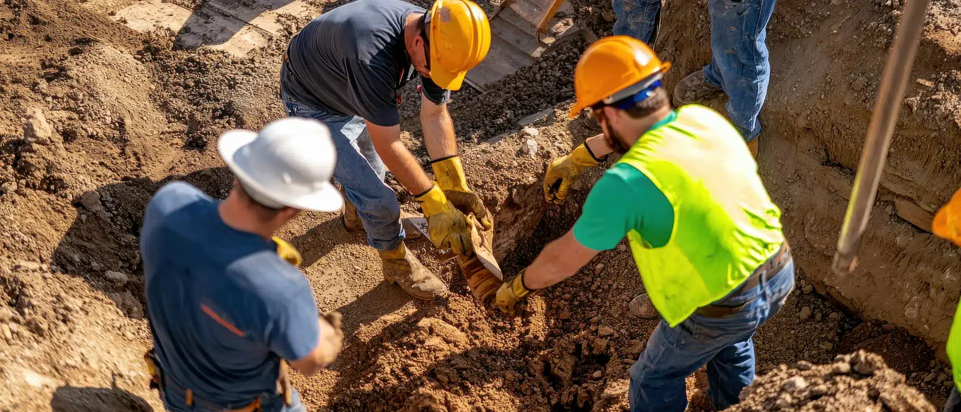 Technician performing sewer line services in a Minnesota home property
