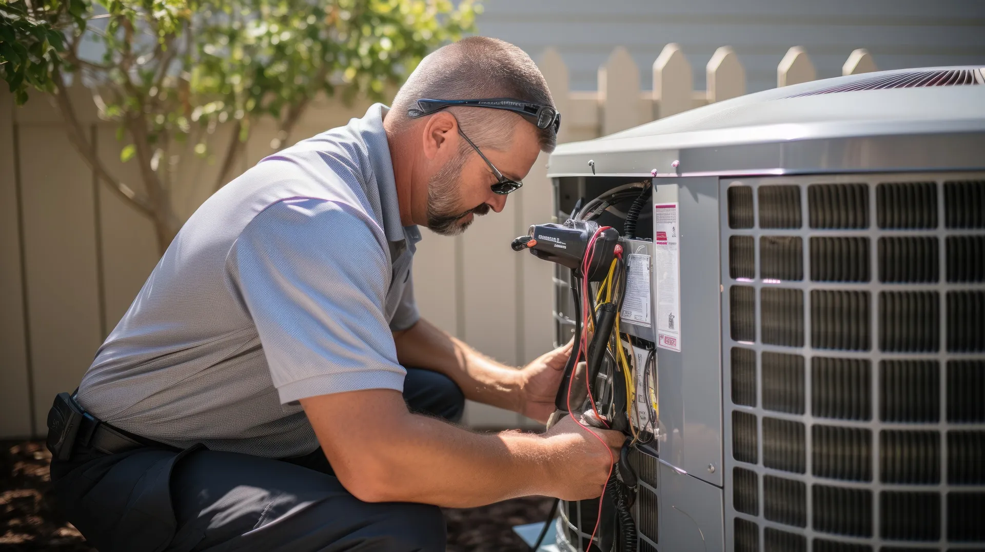 Technician performing heat pumps maintenance in a Minnesota home