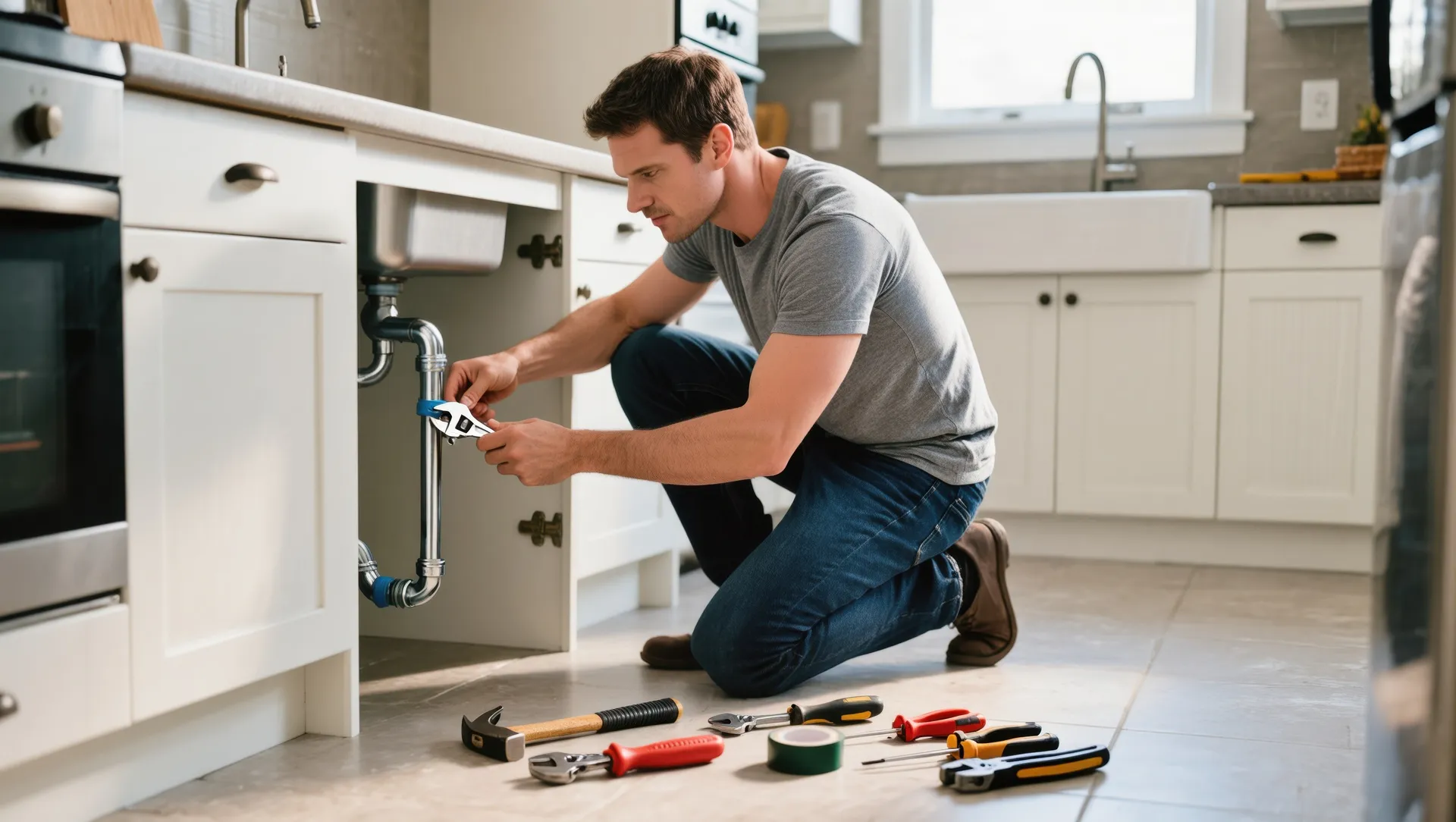 Plumbing repair Minnesota – technician replacing pipe in home