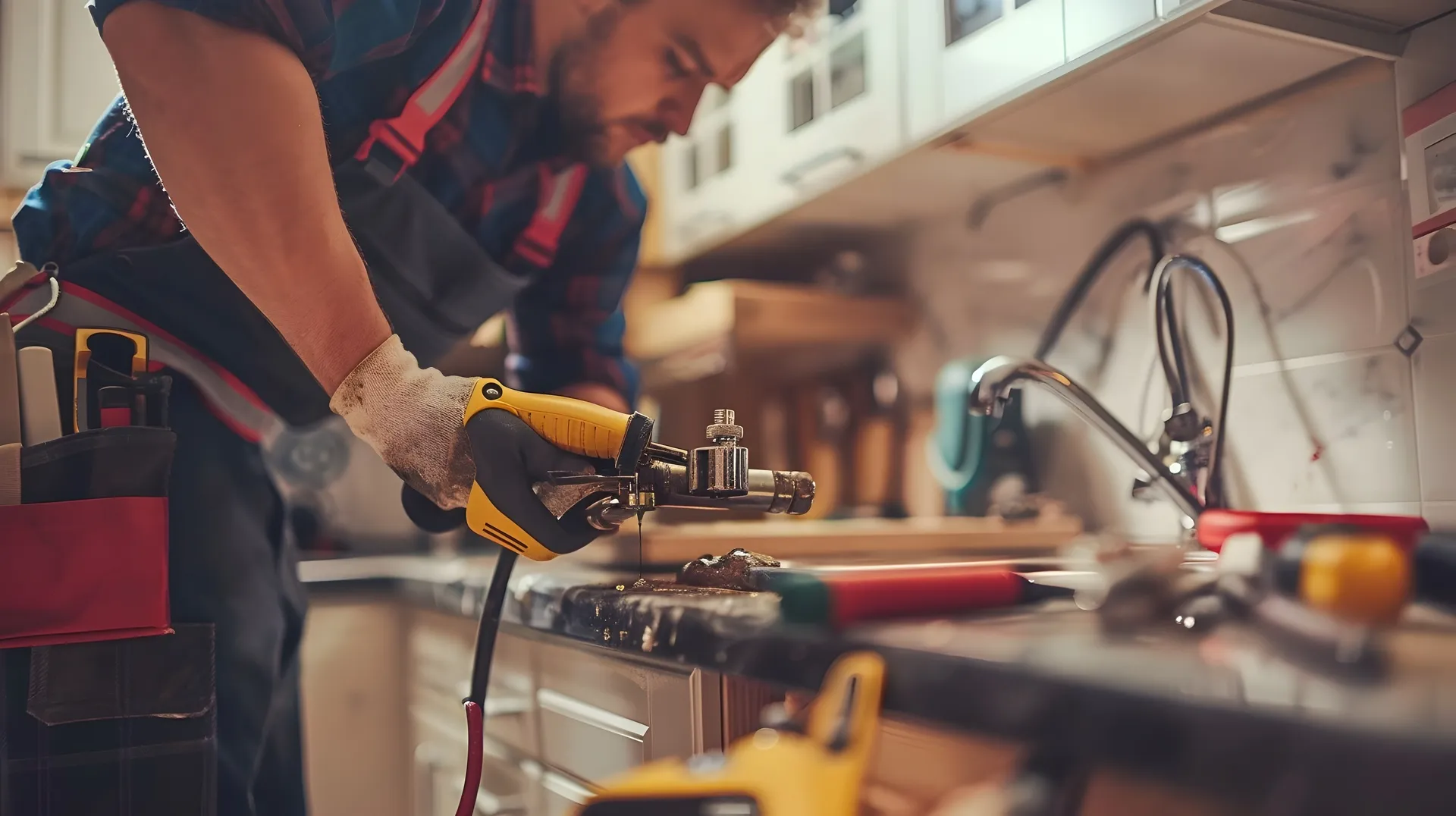 Technician performing plumbing installation in a Minnesota home