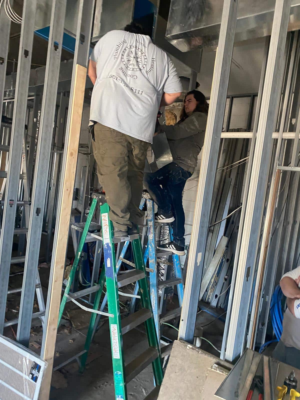 Our crew is hard at work installing custom ductwork at one of our commercial projects